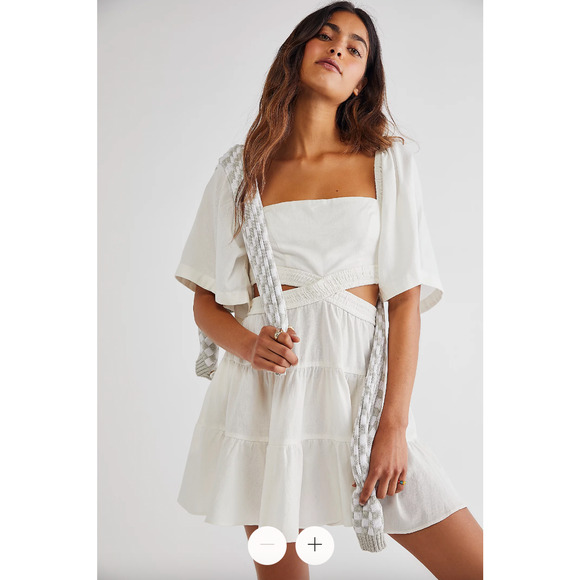 Free People Cross of Sunlight Cut Out Linen Mini Dress Ivory M - Picture 2 of 11